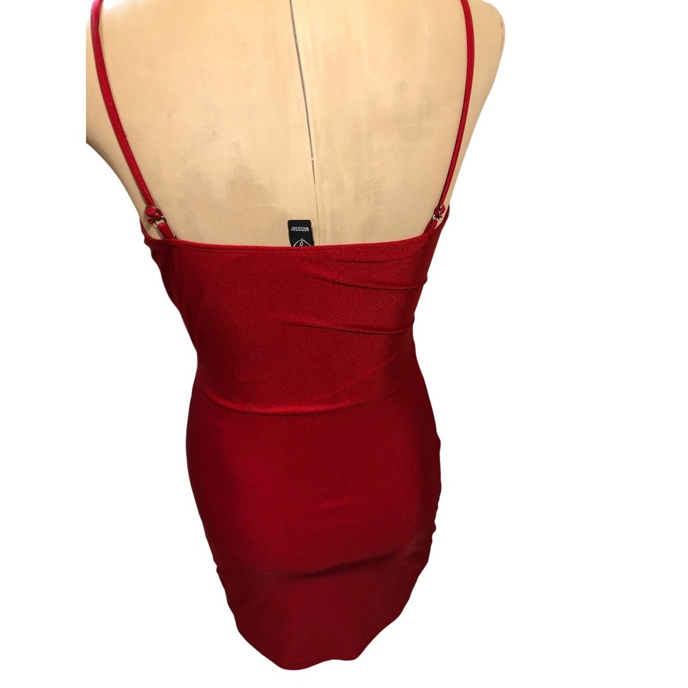 Windsor Red Cutout Bodycon Mini Dress Cowl Neck Strappy Waist Mens Small - Picture 4 of 5